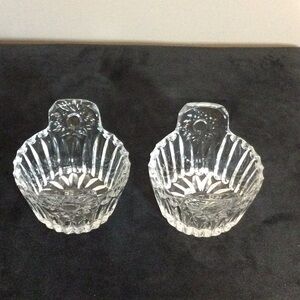 Pair of Clear Crystal Glass Dishes with Handle